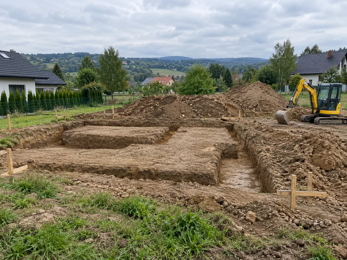 Działka z wykopem pod fundamenty
