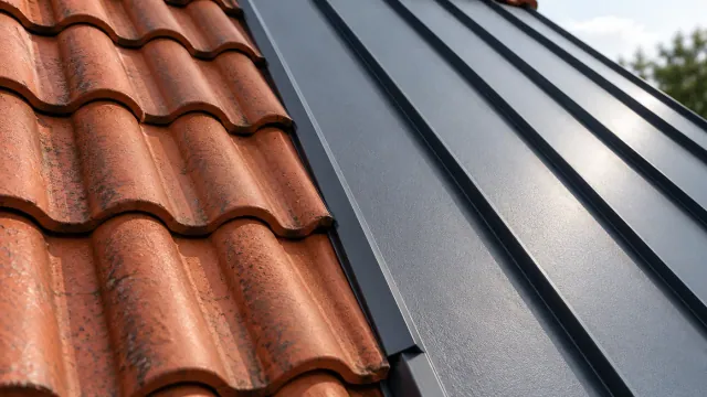 Dachówka ceramiczna i blacha na rąbek obok siebie